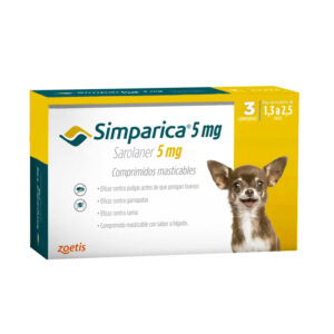 SIMPARICA 5mg  3 comprimidos (PESO 1,3 - 2,5 Kg)